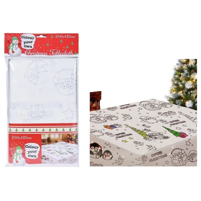 Kerst tafelkleed inkleurbaar - 240 x 135 cm