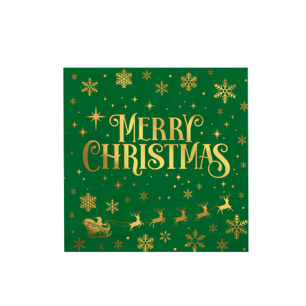 Kerst servetten Merry Christmas groen - 16 stuks