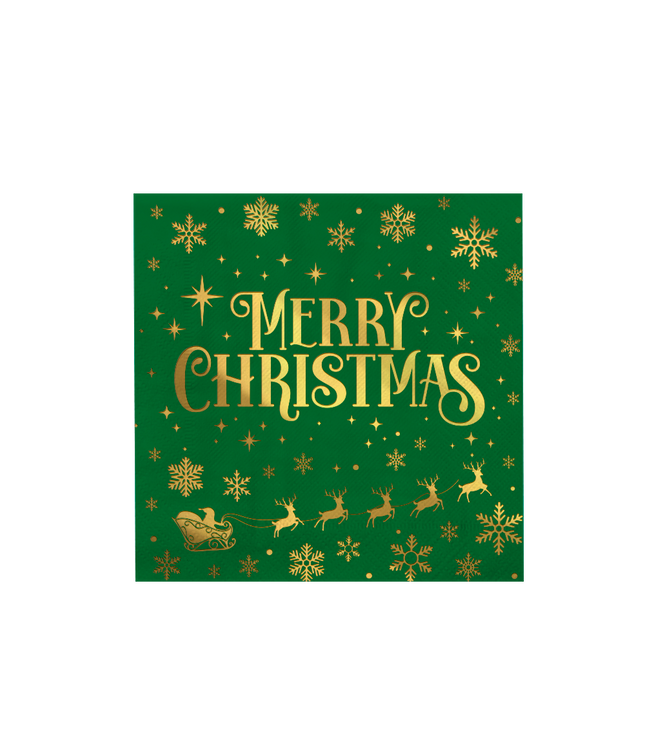 Kerst servetten Merry Christmas groen - 16 stuks