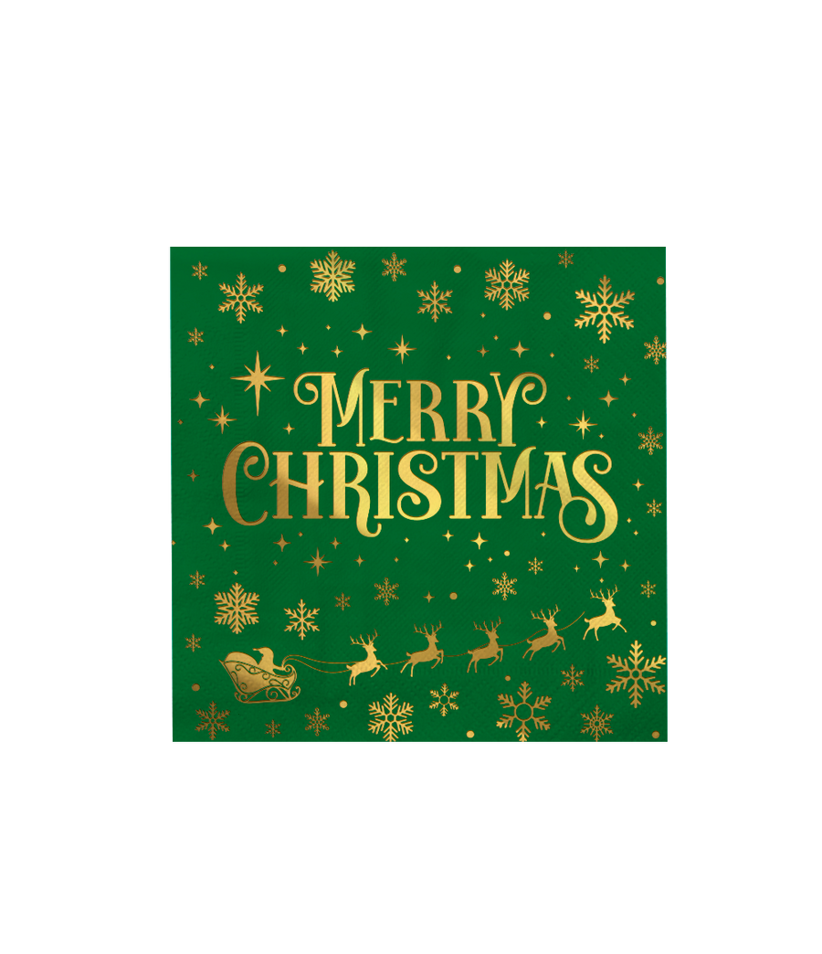 Kerst servetten Merry Christmas groen - 16 stuks