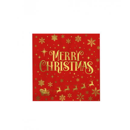 Kerst servetten Merry Christmas rood - 16 stuks