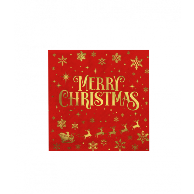 Kerst servetten Merry Christmas rood - 16 stuks