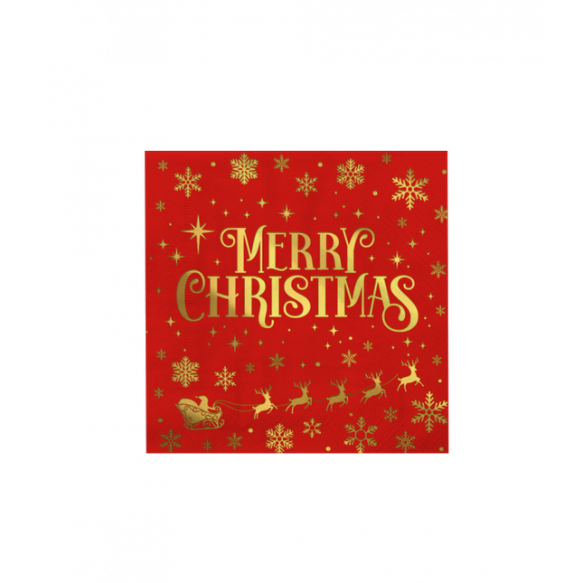 Kerst servetten Merry Christmas rood - 16 stuks