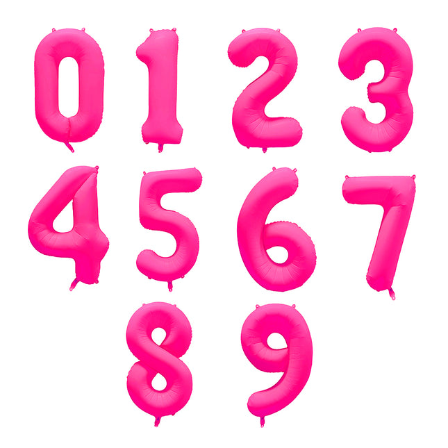 Cijferballon - NEON roze - 86 cm