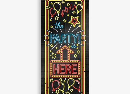 Deurbanner - 180 x 60 cm - The party is here - Neon