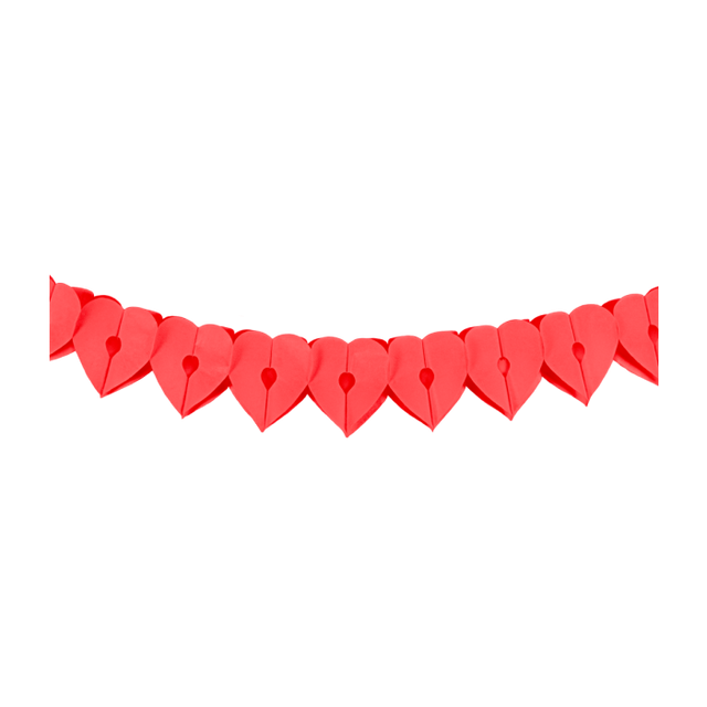 Papieren hartjes slinger - 6 meter - rood