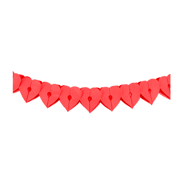 Papieren hartjes slinger - 6 meter - rood