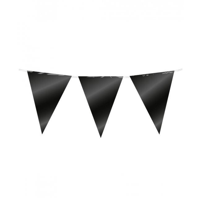 Vlaggenlijn / slinger - 10 meter - zwart metallic vlaggetjes