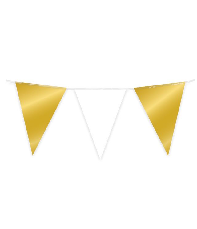 Vlaggenlijn / slinger - 10 meter - goud wit metallic vlaggetjes