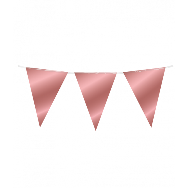 Vlaggenlijn / slinger - 10 meter - roségoud metallic vlaggetjes