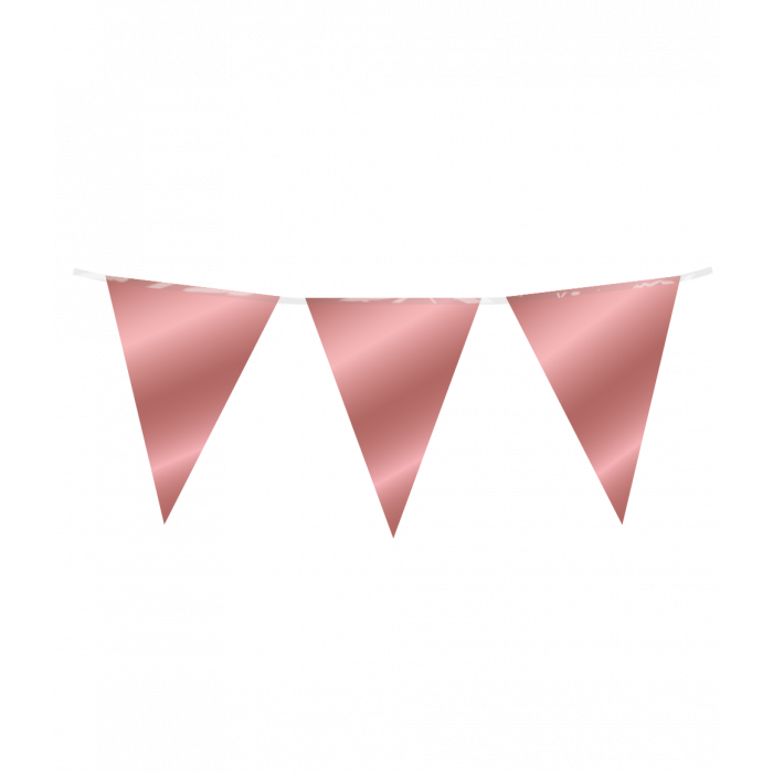 Vlaggenlijn / slinger - 10 meter - roségoud metallic vlaggetjes