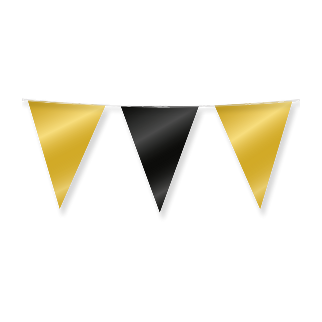 Vlaggenlijn - 10 meter - goud zwart metallic