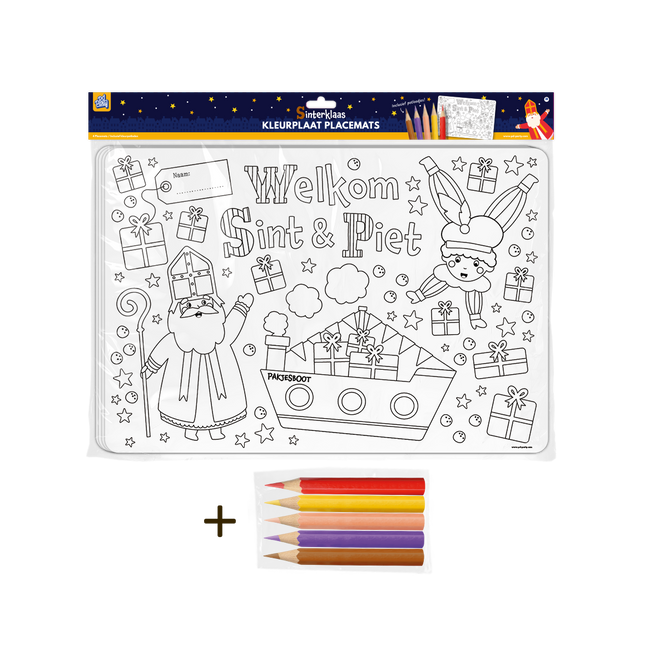 Placemat Sinterklaas - 4 stuks (incl. potloden)