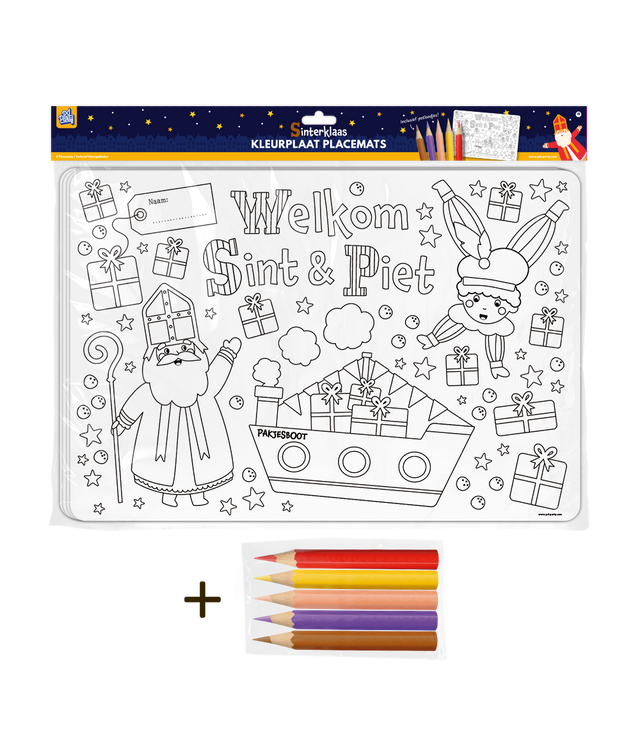 Placemat Sinterklaas - 4 stuks (incl. potloden)
