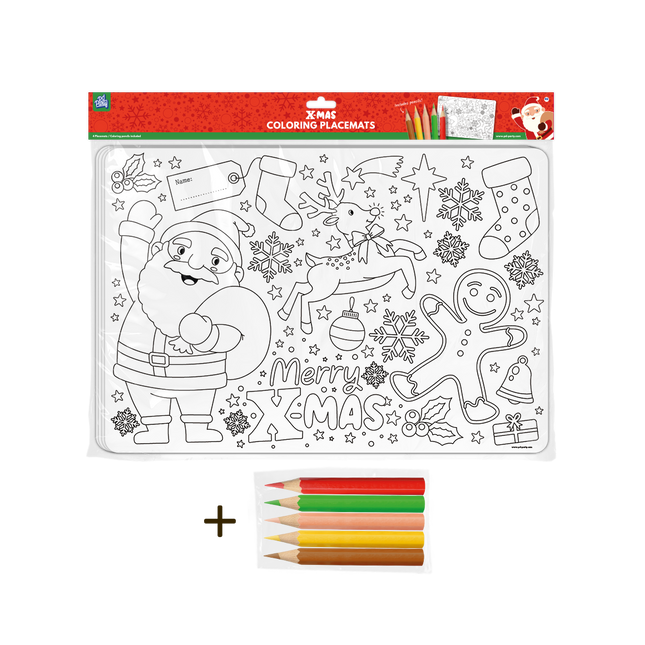 Placemat Kerstmis - 4 stuks (incl. potloden)