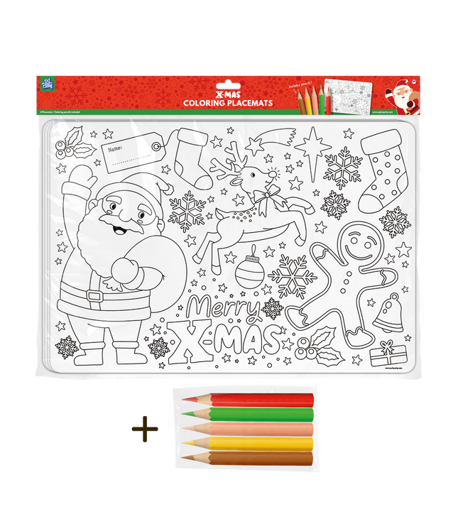 Placemat Kerstmis - 4 stuks (incl. potloden)