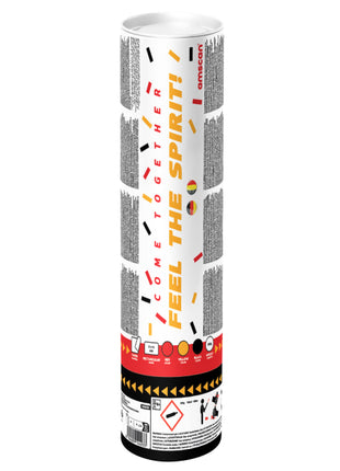 Konfettikanone - rot / gelb / schwarz - Papier - 28 cm