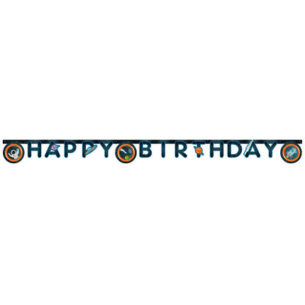 Luft- und Raumfahrt-Papiergirlande „Happy Birthday“ – 2 Meter