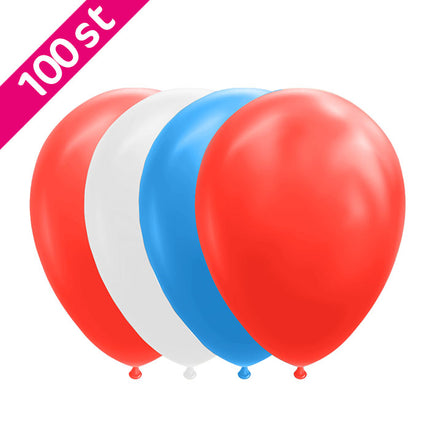 Ballonnen - 100 stuks - 30 cm - rood / wit / blauw