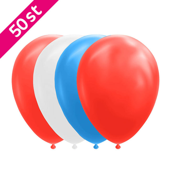 Ballonnen - 50 stuks - 30 cm - rood wit blauw