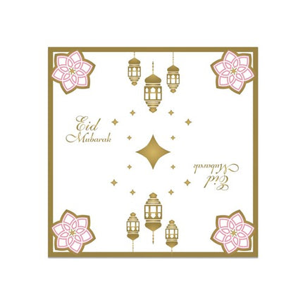 Servetten - 20 stuks - 33 x 33 cm - Eid Mubarak - roze / goud