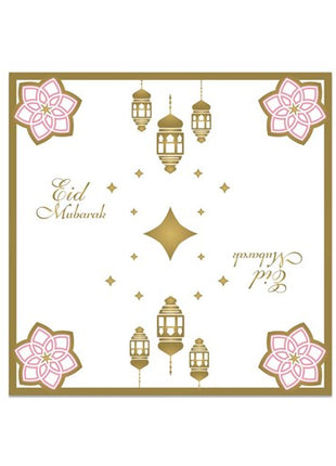 Napkins - 20 pieces - 33 x 33 cm - Eid Mubarak - pink / gold