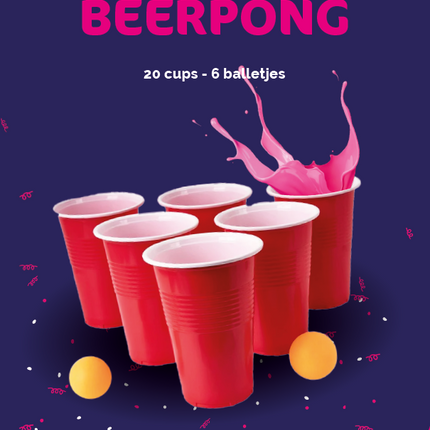Beer Pong spel - 20 Cups - 6 Balletjes