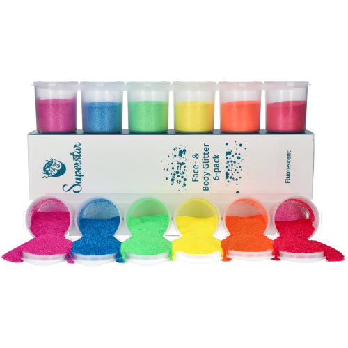Superstar Fine glitter 6-pack Fluor - 90 ml totaal