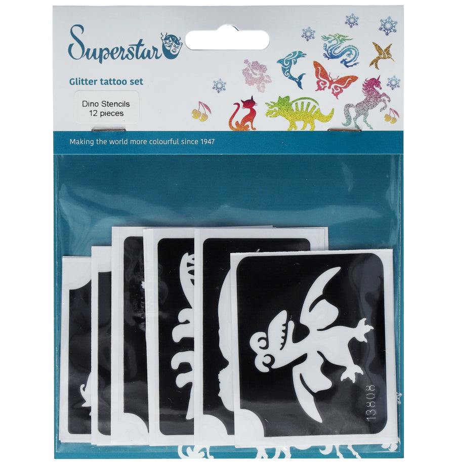 Superstar Glittertattoo sjablonen Dino (12st)