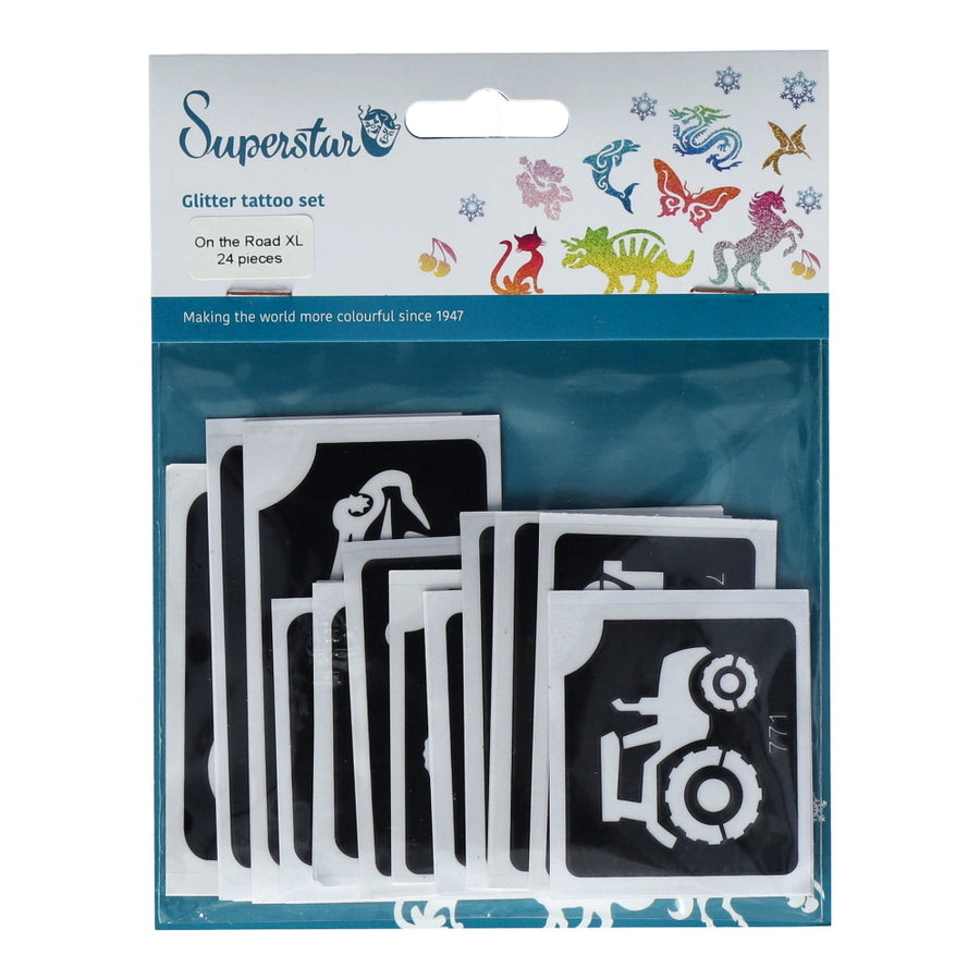 Superstar Glittertattoo sjablonen On the Road XL (24st)