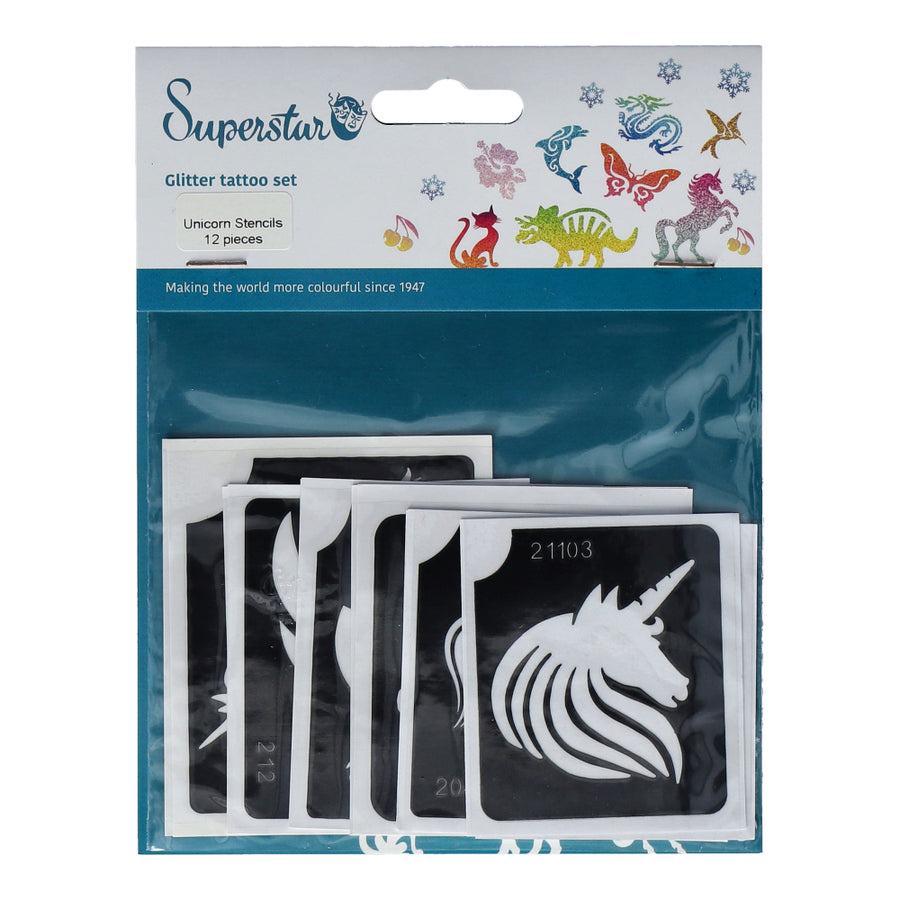 Superstar Glittertattoo Sjablonen Unicorn (12st)