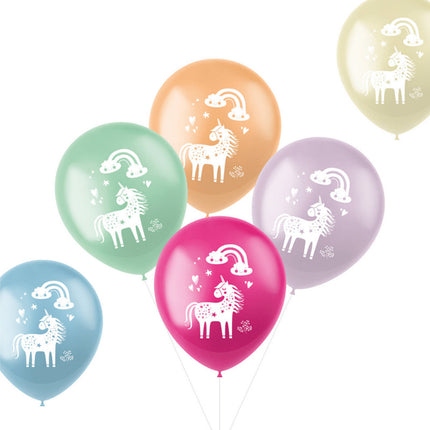 Unicorn Ballonnen regenboog - 6 stuks - 33 cm