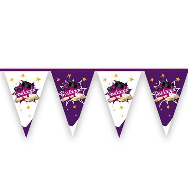 Geslaagd Vlaggenlijn - 10 meter - paars/oranje/wit