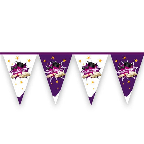 Geslaagd Vlaggenlijn - 10 meter - paars/oranje/wit