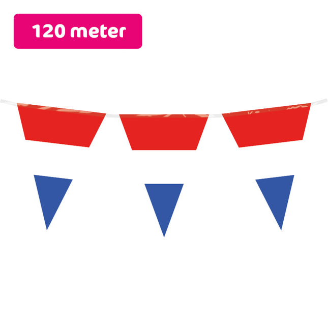 Vlaggenlijn / slinger - 120 meter (12 x 10 meter) - Nederland - rood wit blauw vlaggetjes