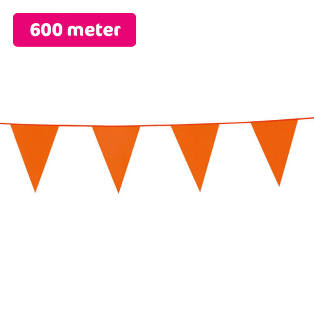 Vlaggenlijn / slinger - 600 meter (12 x 50 meter) - oranje vlaggetjes